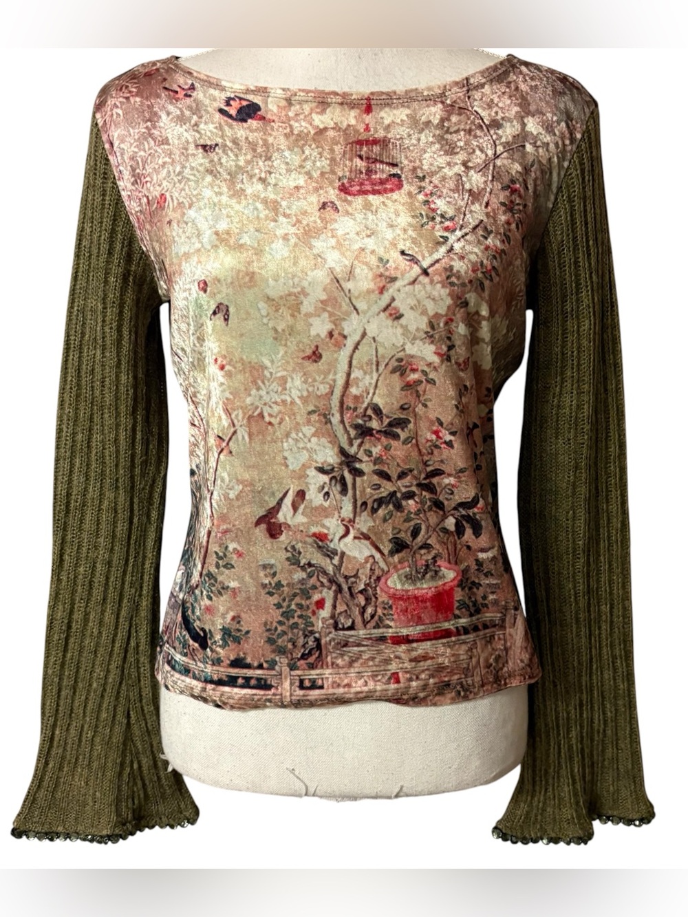 Vtg Y2K Jacques Womens Velour Jewel Trim Bell Sleeve Sweater Top Whismy Fairy L